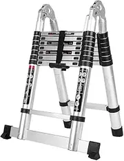 Telescopic Ladder 5Meter Aluminum A-Frame Ladder Ladder, 330 lbs Capacity, Lightweight, Durable, and Compact for Home and Work