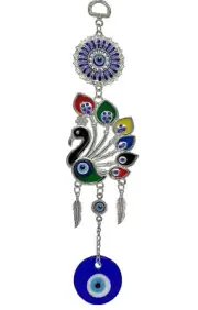 Turkish Blue Evil Eye with Lucky Peacock Wall or Car Hanging Amulet Gift-cp