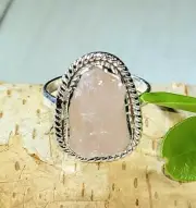 Natural Raw Rose Quartz Rough Cut .925 Sterling Silver Ring Size 7.5 6gr CB32