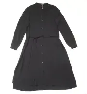 NWT Eileen Fisher Mandarin Collar Shirt Dress in Black Silk Georgette Belted XS