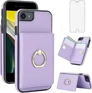 Asuwish Phone Case for iPhone 7/8/SE 2020/2022 Cover with Screen Protector and RFID Credit Card Holder Slot Kickstand Ring iPhone7 iPhone8 7s 8s i SE2020 SE2022 2/2nd/3/3rd SE2 SE3 7SE 8SE Purple