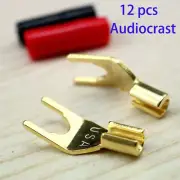 Audiocrast 12pcs Y Spade Plug Speaker Cable Gold Plated Connector Terminal