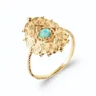 Ring Gold Plated 18 Gold - Baroque Arabesque And Amazonite