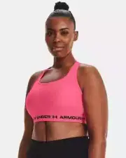 Under Armour Womens Cross-Back Mid-Impact Compression Sports Bra, SIze 2X, PINK