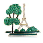 【RJNEWYORK】浪漫巴黎艾菲爾鐵塔水鑽胸針別針兩用(綠色)