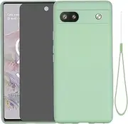 [FHZXHY] Designed for Google Pixel 6A 5G Case Slim Soft Silicone Gel Rubber Phone Case(with Privacy Glass Screen Protector) Full Body Shockproof Protective Case Cover for Women/Man-Green