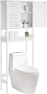 SONGMICS Over The Toilet Storage Cabinet, Bathroom Cabinet with Adjustable Inside Shelf and Bottom Stabilizer Bar, Space-Saving Toilet Rack, Cloud White UBTS010W01