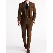 Men's Tweed Herringbone Suits 3 Piece Vintage Retro Plus Size Solid Colored Tailored Fit Single Breasted Two-buttons Brown Burgundy Dark Navy Green Fall/Winter
