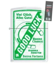 Zippo 214 Good Luck Grunge Stamp Horseshoe Full Size Lighter + FLINT PACK