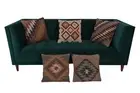 Set of 5 cotton cushion covers with handwoven killim featuring geometric pattern