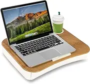 LAPGEAR Cup Holder Lap Desk with Device Ledge - Oak Woodgrain - Fits up to 14 Inch Laptops - Style No. 46329