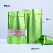 Window Green Matt Stand Up Pouches Mylar Foil Bag Heat Seal Food Grade Zip Lock