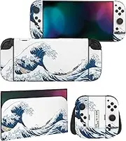 PlayVital Full Set Protective Skins for Nintendo Switch 2 2025 Console & Joycon, Customized Vinyl Decal Wrap Sticker for Nintendo Switch 2 & Dock & Hand Grips - The Great Wave Off Kanagawa