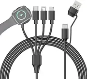 Zurligi 4 in 2 Watch Charger Cable for iPhone/iWatch/Airpods, 1.2m/4FT Multi USB A/C Charging Cable Magnetic Cord for Galaxy/Pixel, for iWatch Series Ultra/SE/9/8/7/6/5/4/3
