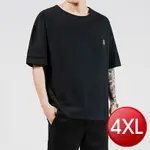 棉麻素色圓領短袖T恤(黑色4XL) [大買家]