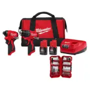 M12 12V Brushless Cordless Subcompact Drill Impact Driver Combo Kit 45 Pc Bits
