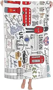 [ObabO] I Love London Luxurious Bath Towel,Ultra Soft And Highly Absorbent,Thick Large Bathroom Towels 80 X 130 Cm