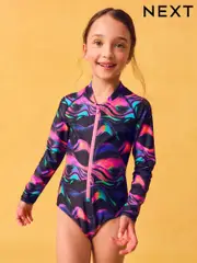 Multi Black Long Sleeved Sunsafe Swimsuit (3-16yrs) (F76236) | $37 - $48