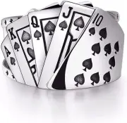 Punk Silver Plated Poker Ring Adjustable Ace of Spades Open Ring Gothic Hip Hop