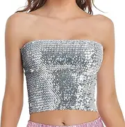 [Generic] Cancer Tops for Women Womens Sparkling Sequins Stretch Clubwear Tube Top 100 Cotton Camisoles Women