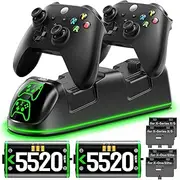 Controller Charger Station with 2 x 5520 mWh Rechargeable Battery Packs & RGB Modes for Xbox Series/One x/s & Elite Controller, Charging Station Dock for Xbox 360 Console with 4 Covers
