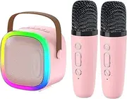 ZONEY Kids Karaoke Machine,Karaoke Microphone Machine Toy with 2 Wireless Microphones, Portable Bluetooth Speaker Gift with Colorful Lights for Girls Boys Family Home Party (Pink)