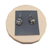Zuni Hand carved Cowry Shell Inlay Sun Face Dangle Earrings Native American **