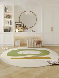 在飛比找松果購物優惠-圓形地毯床邊梳妝檯轉椅椅子坐墊 綠色現代輕奢ins風客廳地墊