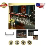 Adjustable 60'' Wall-Mounted Wine Bar Rack - Holds 11 Bottles & 30 Glasses