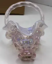 Fenton 4838 CP Rose Diamond Lace Spiral Handle Small Basket W Original Box 100