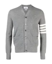 Thom Browne Stripe Detailed Button-Up Cardigan 1,2,3,4,5 light gray