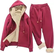 [ZPLxi] Women's Winter Hoodies Two Piece Set Thick Fleece Liner Tracksuits Pants Clothes Plus Size Loose Coat
