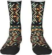 [pvinnk] Native American Patterns Print Adult Long Thick Socks Unisex Crew Socks For Men Womenfor Workouts Sports Socks, White, One Size