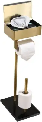 Compact Gold Toilet Paper Holder with Built-in Wet Wipe Organizer and Stability