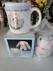 Easter Bunny Rabbit & Flowers Stuffed Bunny In Coffee Tea Mug