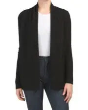 Tahari PURE LUXE Cashmere Open Front Drape Cardigan Duster Black L;NWT$129