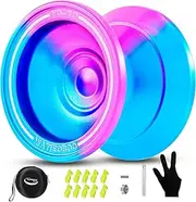 [WATIEOBOO] Yoyo M18 Responsive Yoyo for Kids 8-12,Professional Unresponsive Yoyo for Adults Pro Metal Trick Yoyo with Yo Yo Bearing Kit 10 Strings, Case & Gloves - Blue Pink