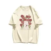 Short-Sleeve Crew Neck Rabbit Print Tee Almond - L