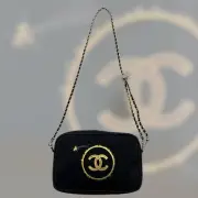 CHANEL Beaute Cosmetic Makeup Bag Pouch Clutch Sparkling BLACK GOLD w/ gift box
