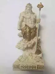 Ivory Gold Finish Poseidon Mini Statue Hand Painted, 3.5", Veronese