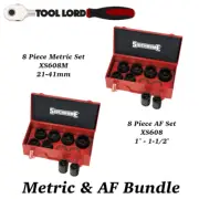 Sidchrome 8 Pce Metric + 8 Pce AF 3/4” Drive Impact Socket Sets XS608M + XS608