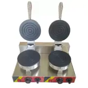 110V Double Head Round Scroll Waffle Pancake Maker 7.3in Nonstick Dessert Cooker