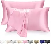 2 Pack Pillowcases, Silk Pillowcase for Women Men 51X76cm Soft Comfortable Breathable Smooth Cooling Pillow Covers for Sleeping (Pink)