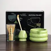 Myrthra Traditional Matcha Tea Preparation Kit Matcha Making Set, Matcha Whisk Set, 4PCS Dot Green