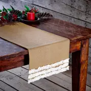 BURLAP NATURAL & CREME VOILE RUFFLED TABLE RUNNER 13X72"