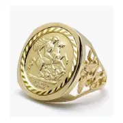 9ct Gold Dragon Slayer St George & Dragon Medallion Ring Full Sov Size