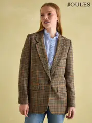 Joules Hackmore Brown Check Relaxed Fit Wool Blend Tweed Blazer (152842) | $344
