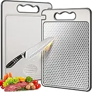 SsnDdm Double Sided 304 Stainless Steel & Wheat Straw Cutting Board, Non Toxic Lightweight Chopping Board, Separately Handle Meat and Vegetables, Dishwasher Safe, Scratch Resistant Mesh Design