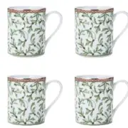 Mikasa Holiday Traditions Mugs Set Of 4 Mistletoe All Over Design New Christmas