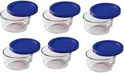 [Pyrex] Storage 1 Cup Round Dish, Clear with Blue Lid, Pack of 6 Containers